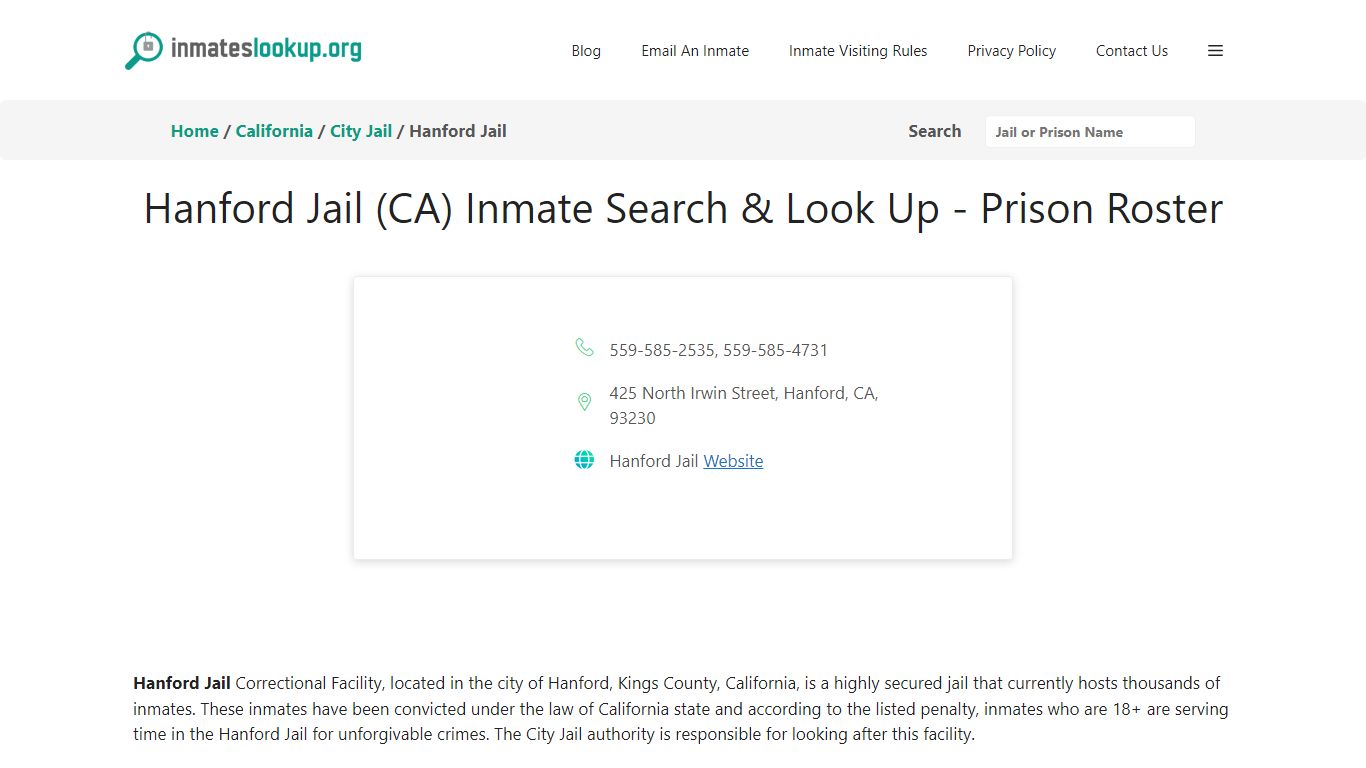 Hanford Jail (CA) Inmate Search & Look Up - Prison Roster